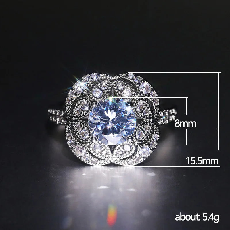 Luxury Jewelry 925 Sterling Silver Large Round Cut White Topaz CZ Diamond Couple Rings Women Wedding Bridal Ring Set