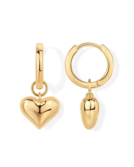 Shevalu Heart Pendant Earrings for Women Fashion 14K Gold Plated Sterling Silver Post Design Charm Huggie Hoops Earring For gift