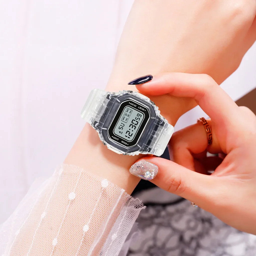 New Fashion Transparent Electronic Watch LED Ladies Wristwatch Sports Waterproof Electronic watchs Candy Multicolor Student Gift