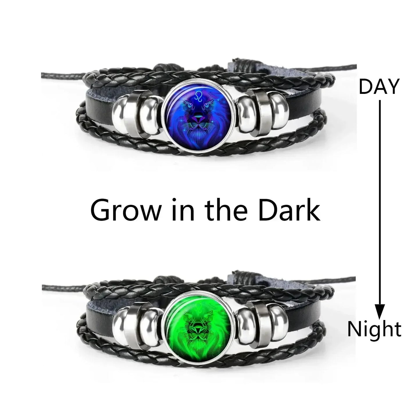 12 Constellation Zodiac Sign Charm Luminous Bracelets Men Women Vintage Multilayer Wrap Leather Bracelet Bangle Birthday Gift