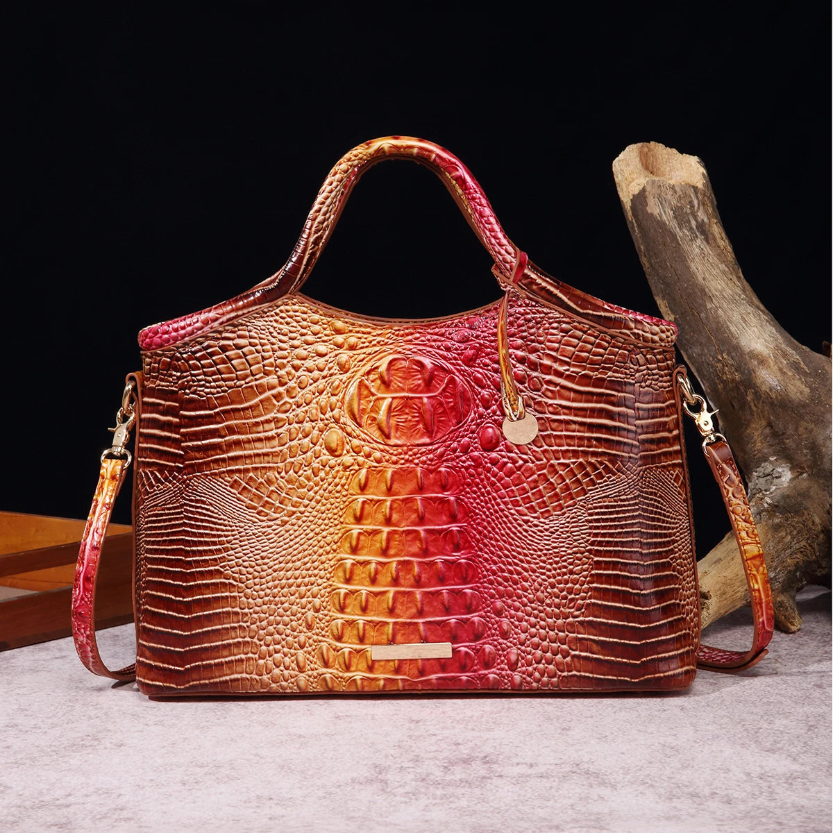 Genuine leather crocodile pattern colorful solid color high-end retro women's handbag