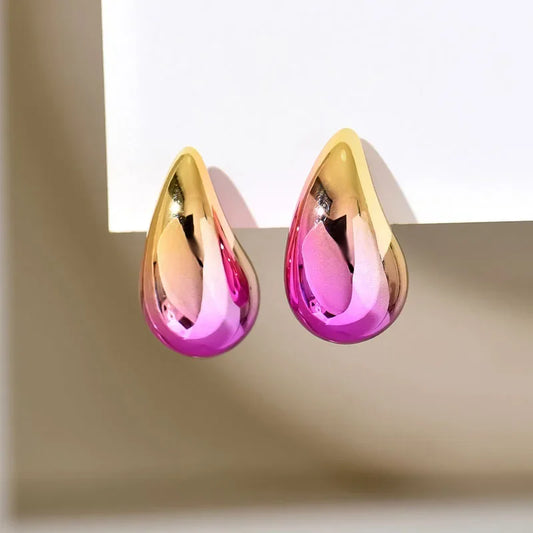 YILUOCD 2024 New Fashion Thick Colorful Teardrop Earrings Gradient Waterdrop Drop Earrings for Women Chunky Dome Jewelry Gifts