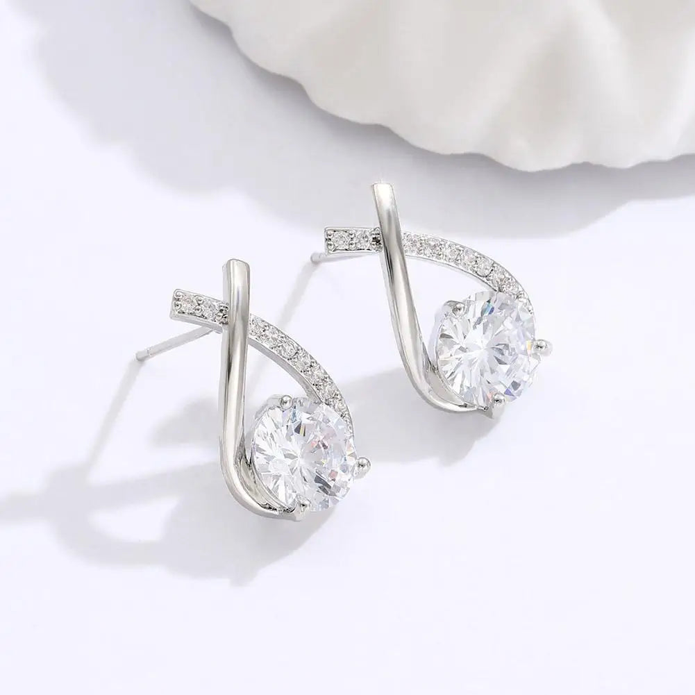 Boucles d'oreilles à tige en croix tendance pour femmes et filles, bijoux en cristal élégants de style coréen, boucles d'oreilles en queue de poisson, cadeaux pour dames