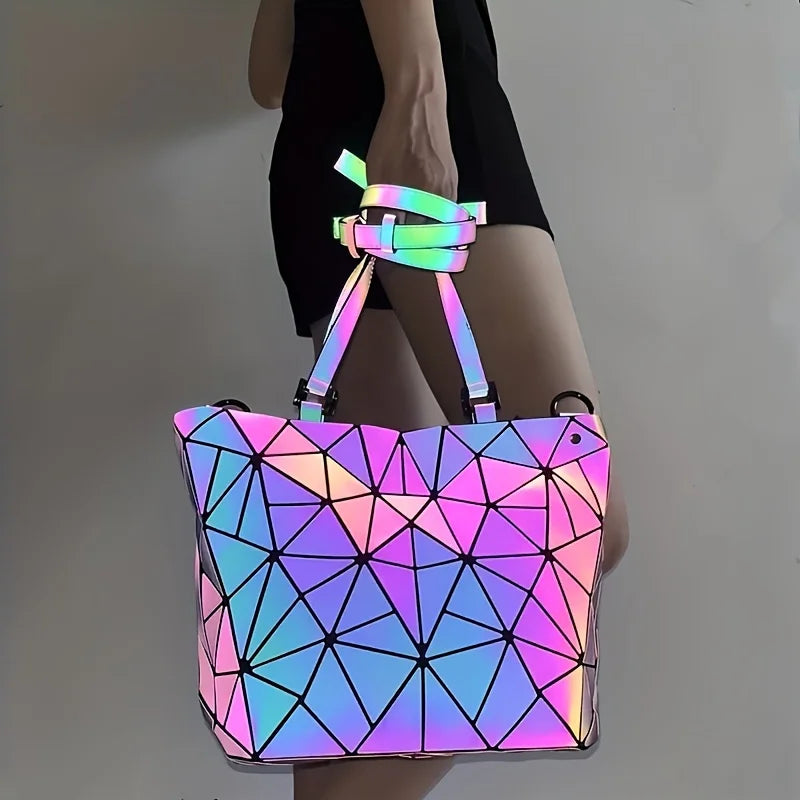 Large Capacity tote bag Diamond Luminous Shoulder Bag Fashion Dazzling Bucket bag Women's fold Deformation Office briefcase