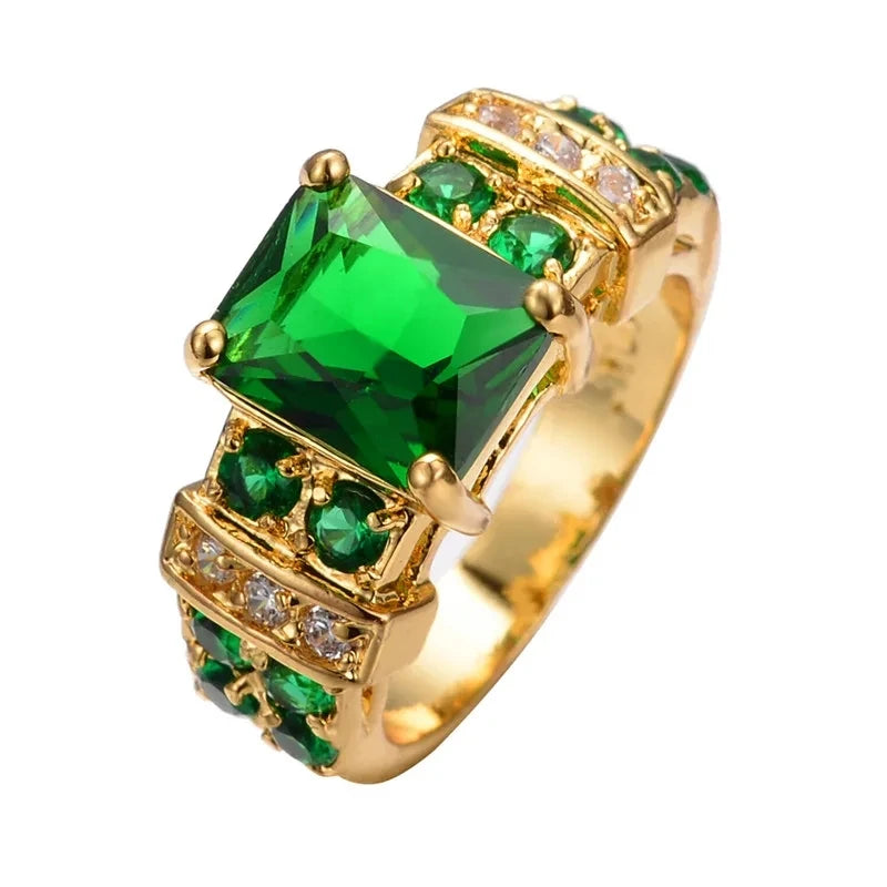 Trendy Green Crystal Ring Charm Gold Color Wedding Ring Women's Luxury Square Zirconia Promise Engagement Ring