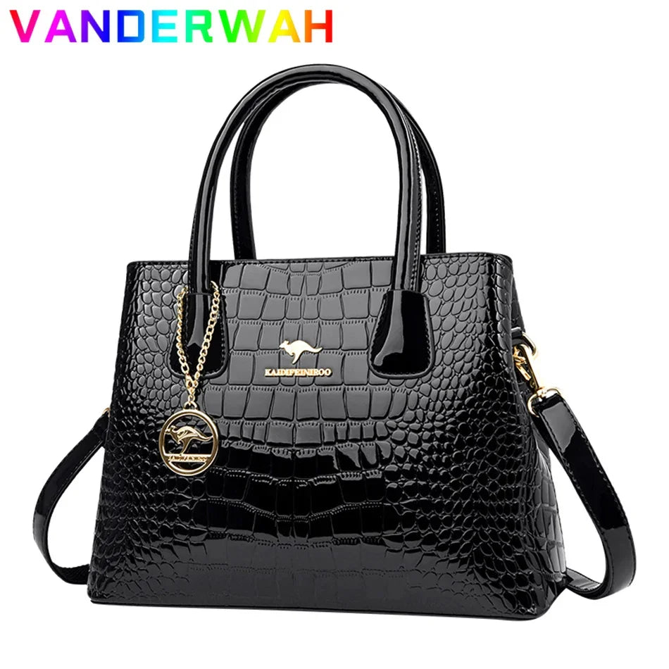 Luxury Patent Leather Crossbody Bags Women Crocodile Pattern Sac 2024 Large Capacity Ladies Shoulder Tote Bags Designer Purse