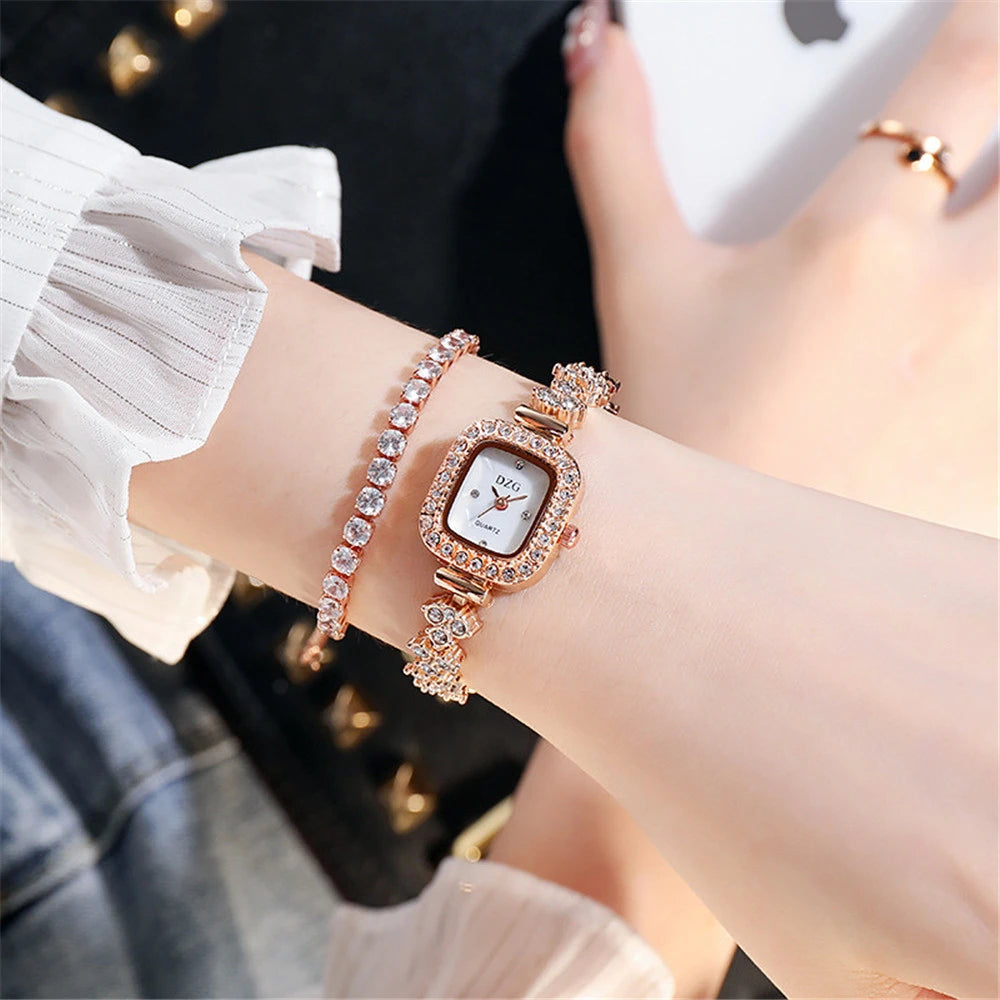 Luxury Sparkle Women's Steel Bracelet Watch Fashion Square Shell Face Design Deluxe Ladies Quartz Watches With Diamonds Clock