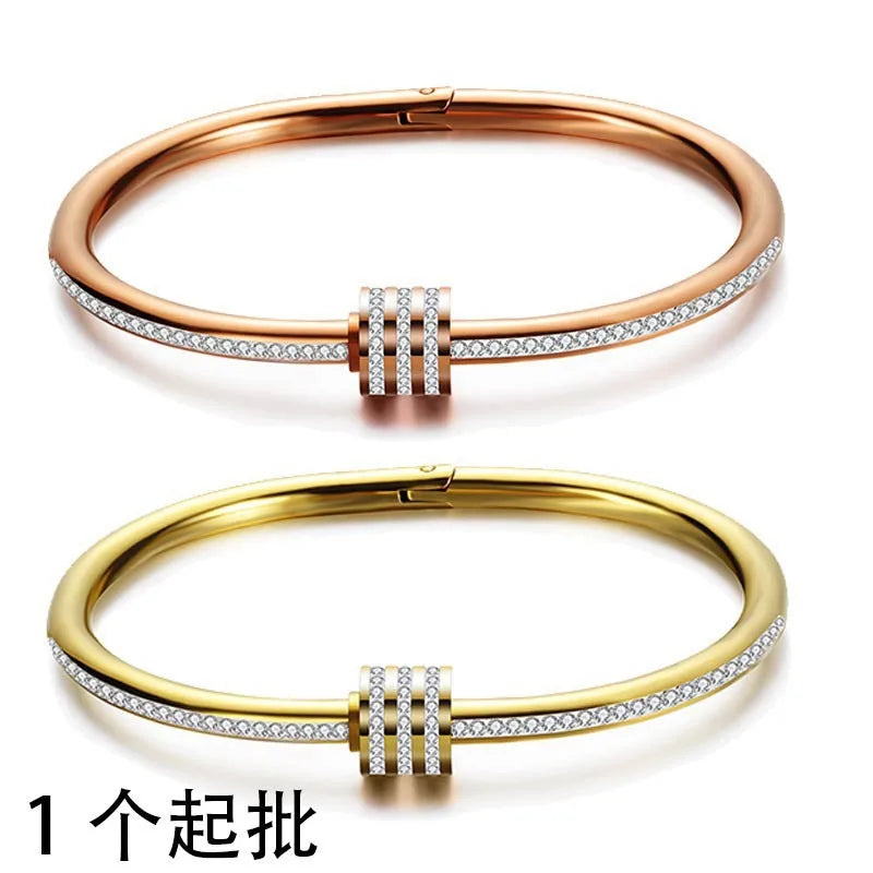 Stainless Steel Gold Plated Luxury Handmade Crystal Accessory Women Wrap Bangle Bracelet Jewelry Non Tarnished