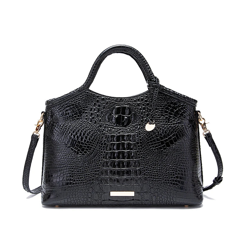 Genuine leather crocodile pattern colorful solid color high-end retro women's handbag