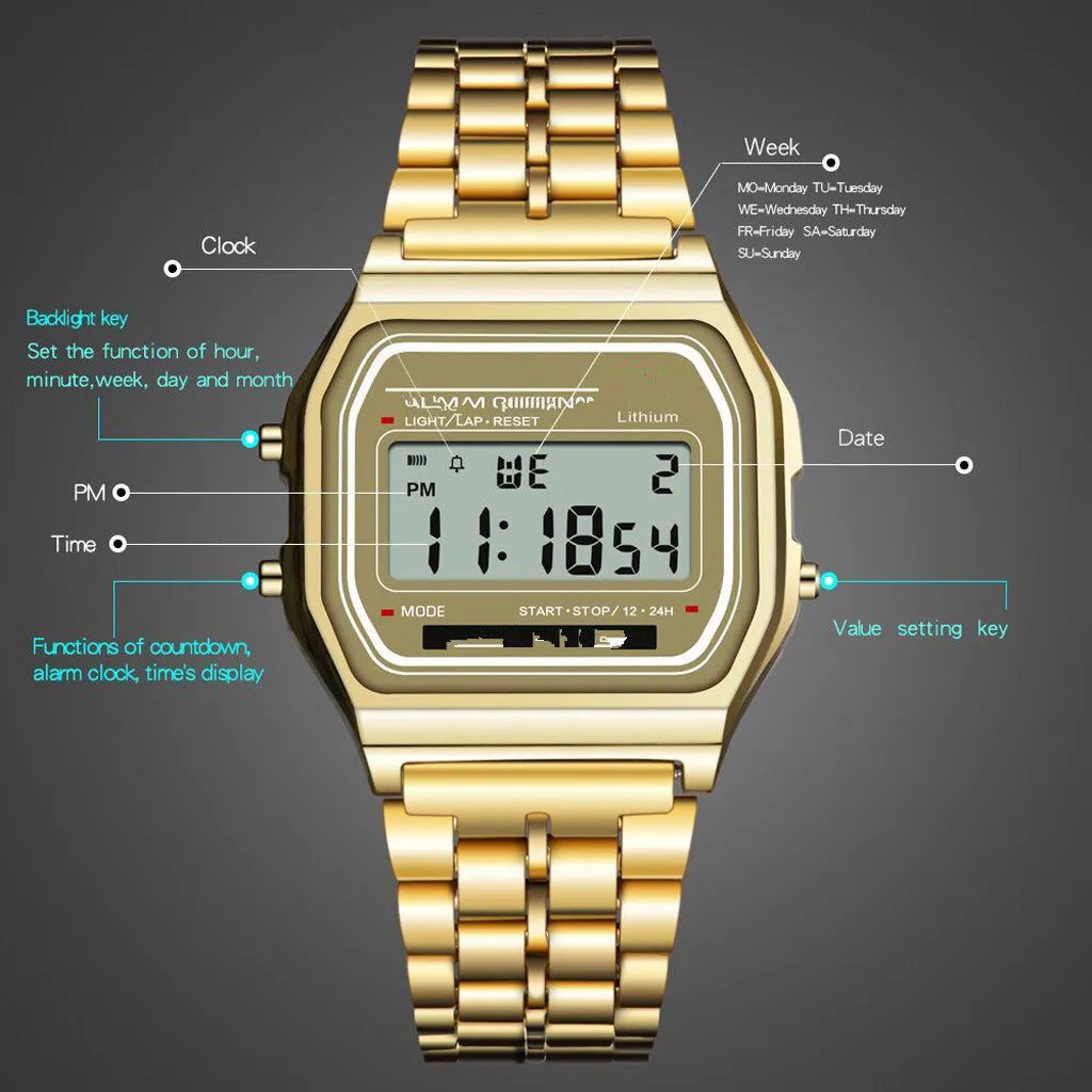 Sport Watch Men Digital Led Fashion Luxury Stainless Steel Square Wristwatch Electronic Womens Watches Male Clock Reloj Hombre