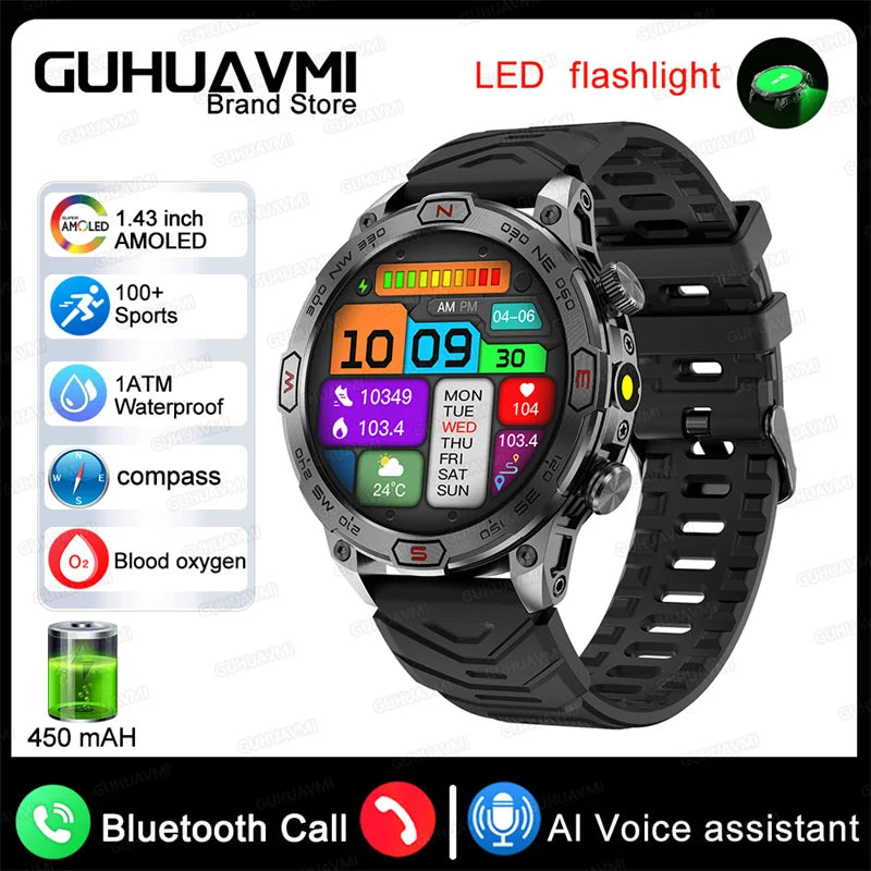 2024New Outdoor Smart Watch 1.43" Screen 1ATM Waterproof Watches Bluetooth Call Smartwatch GPS Motion Trajectory For Android IOS