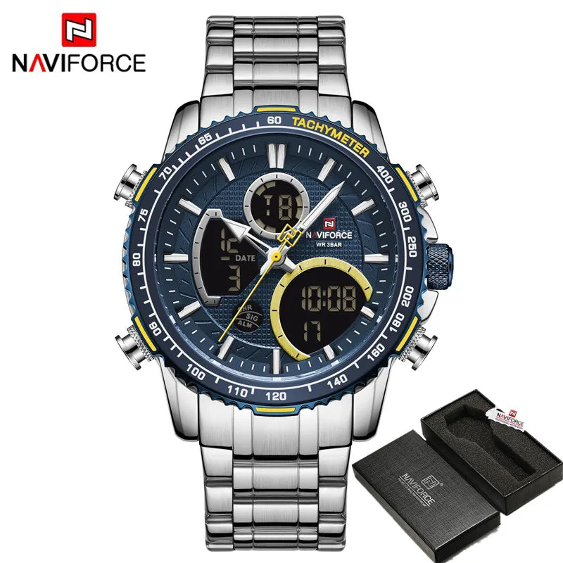 NAVIFORCE Fashion Men Watch Luxury Brand Sport Watch For Men Chronograph Quartz Wristwatch Military Waterproof Steel Band Clock