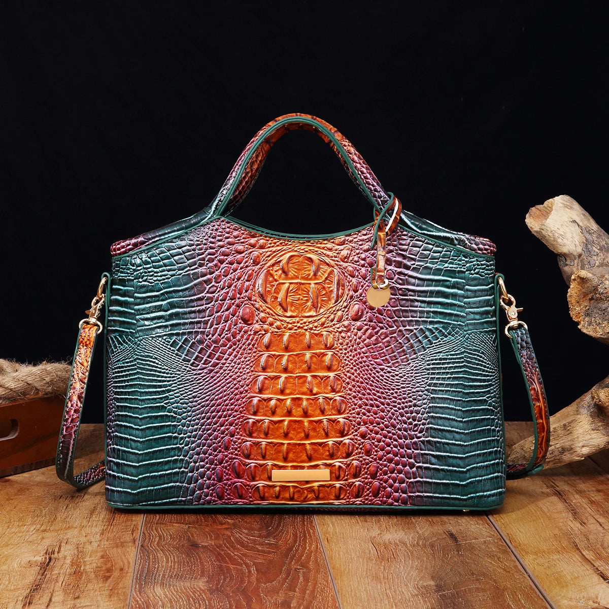 Genuine leather crocodile pattern colorful solid color high-end retro women's handbag