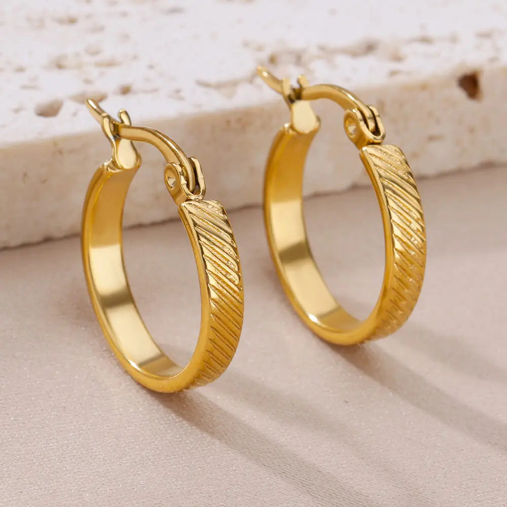 Stainless Steel Earrings set For Women Vintage Non-fading Round Thick Hoops Piercing 2024 trending Earrings Jewelry