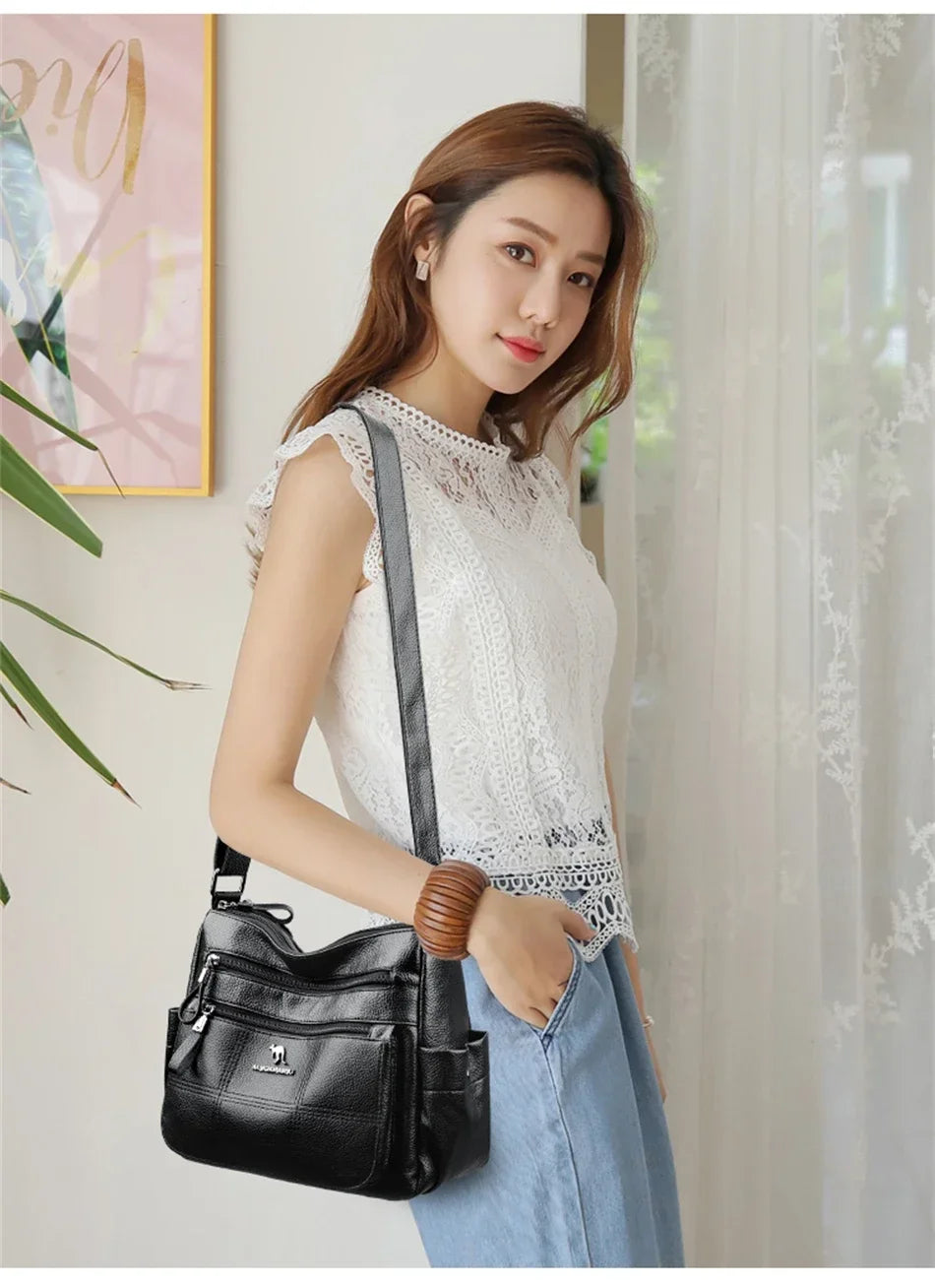 Genuine Soft Leather Handbags for Women Vintage Shoulder Tote Bag Luxury Designer Ladies Large Capacity Purse Bags Sac A Main