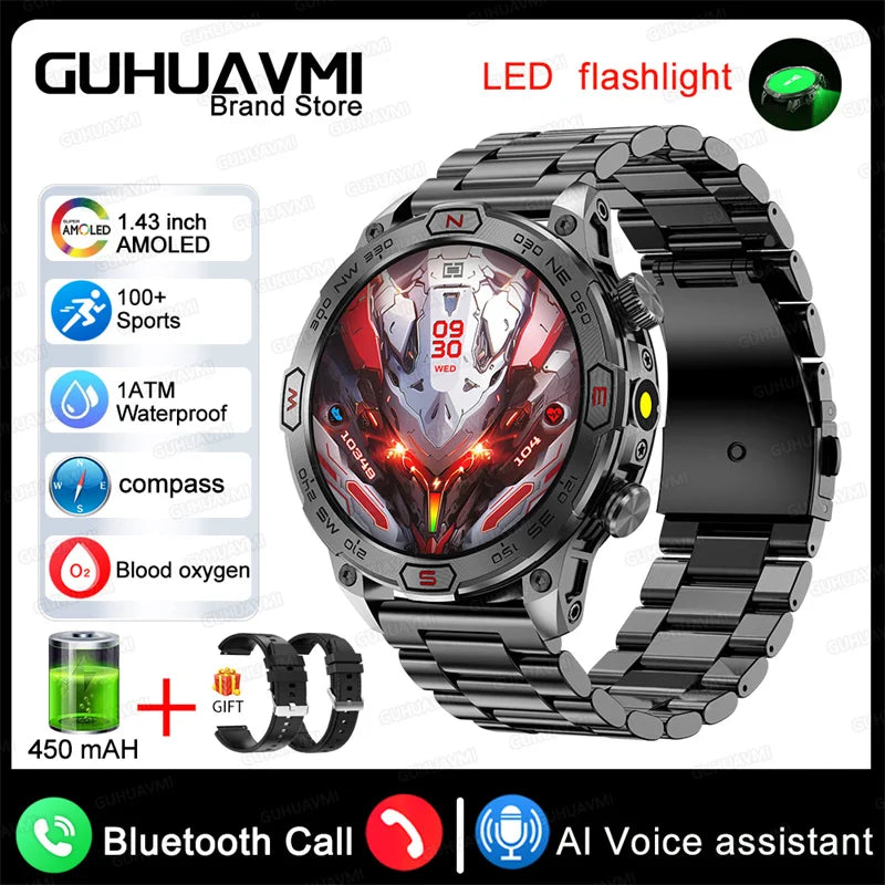 2024New Outdoor Smart Watch 1.43" Screen 1ATM Waterproof Watches Bluetooth Call Smartwatch GPS Motion Trajectory For Android IOS