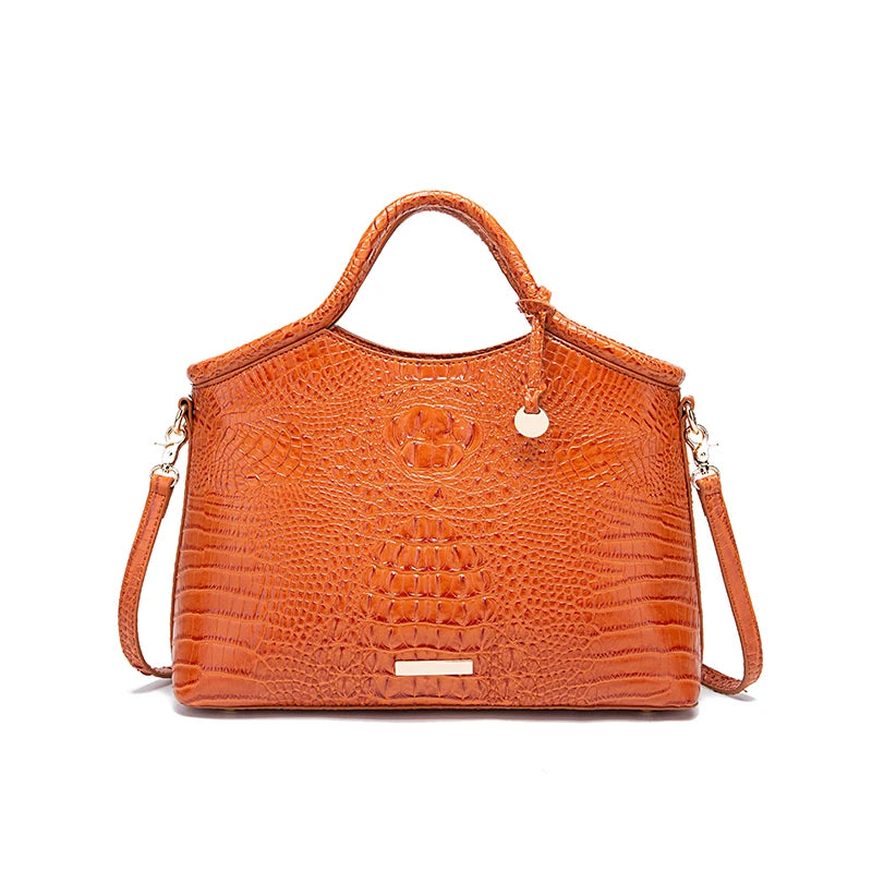 Genuine leather crocodile pattern colorful solid color high-end retro women's handbag