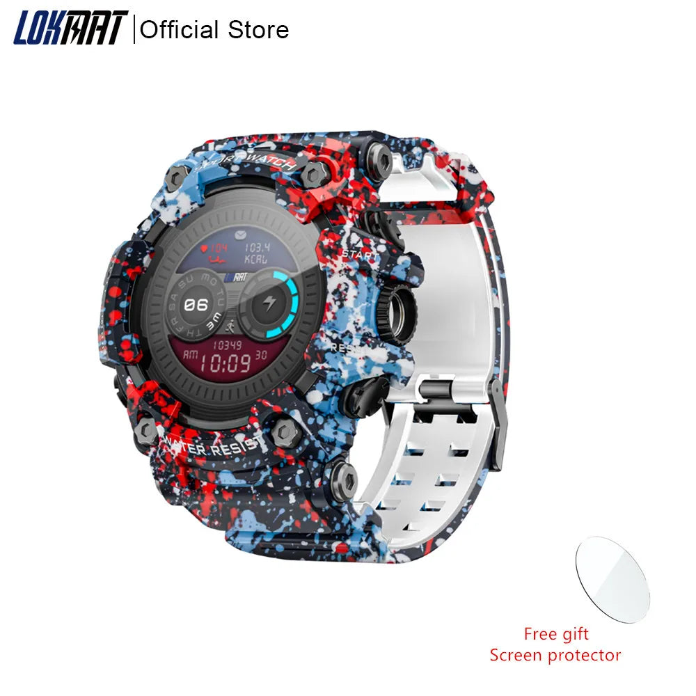 LOKMAT Rugged Sport Smart Watch ATTACK-GT Bluetooth Calls Colorful Waterproof Military Smartwatches with Flashlight for Phone