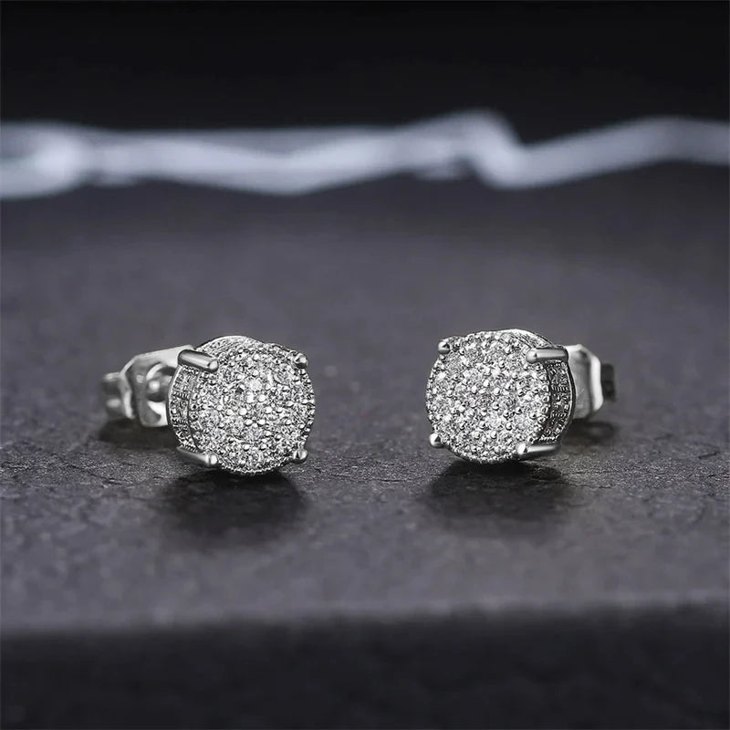 Dainty Stud Earrings for Women/Men Paved White CZ Silver Color/Gold Color Couple Earrings Fashion Versatile Ear Jewelry