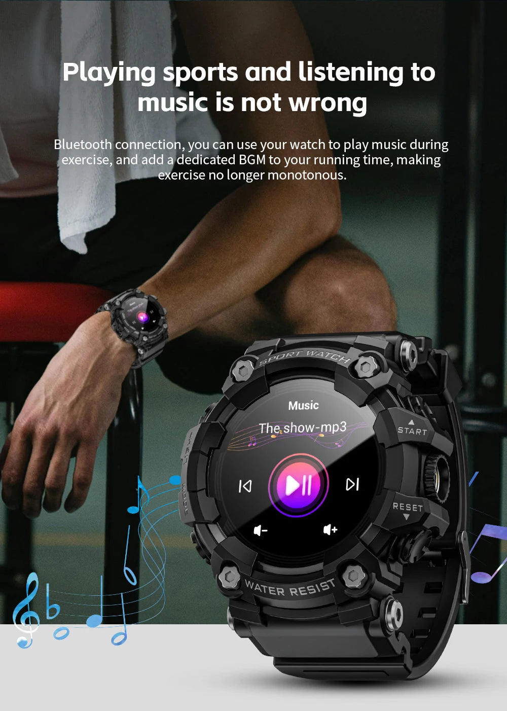 LOKMAT Rugged Sport Smart Watch ATTACK-GT Bluetooth Calls Colorful Waterproof Military Smartwatches with Flashlight for Phone