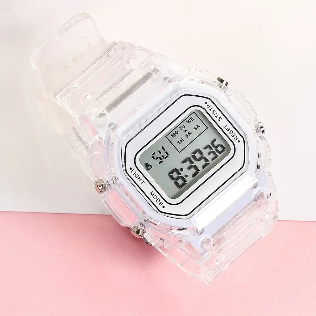 New Fashion Transparent Electronic Watch LED Ladies Wristwatch Sports Waterproof Electronic watchs Candy Multicolor Student Gift