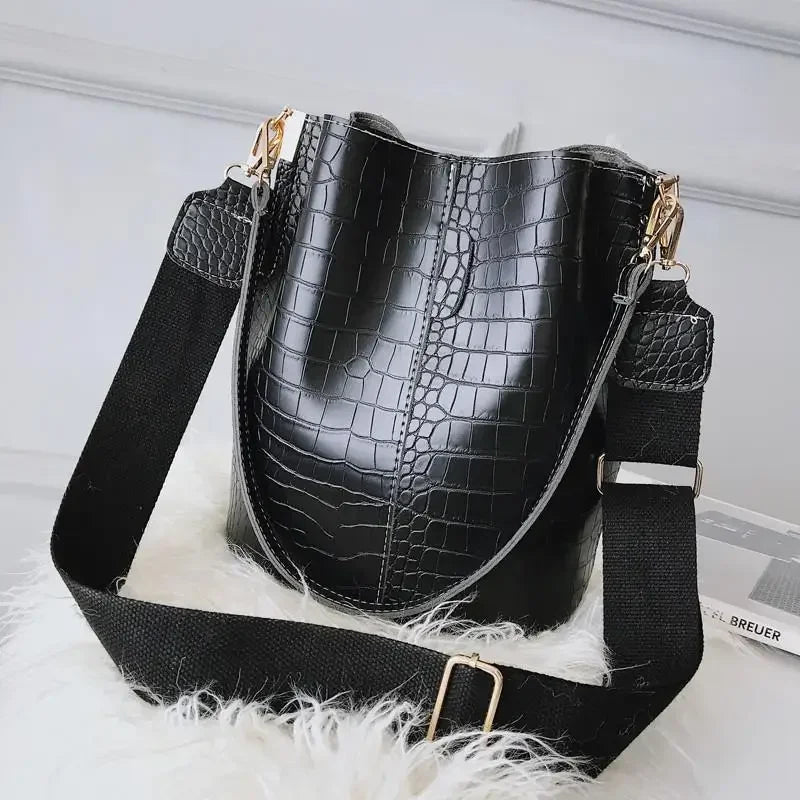 Vintage Leather Stone Pattern Crossbody Bags for Women 2022 New Shoulder Bag Fashion Handbags and Purses Bucket Bags