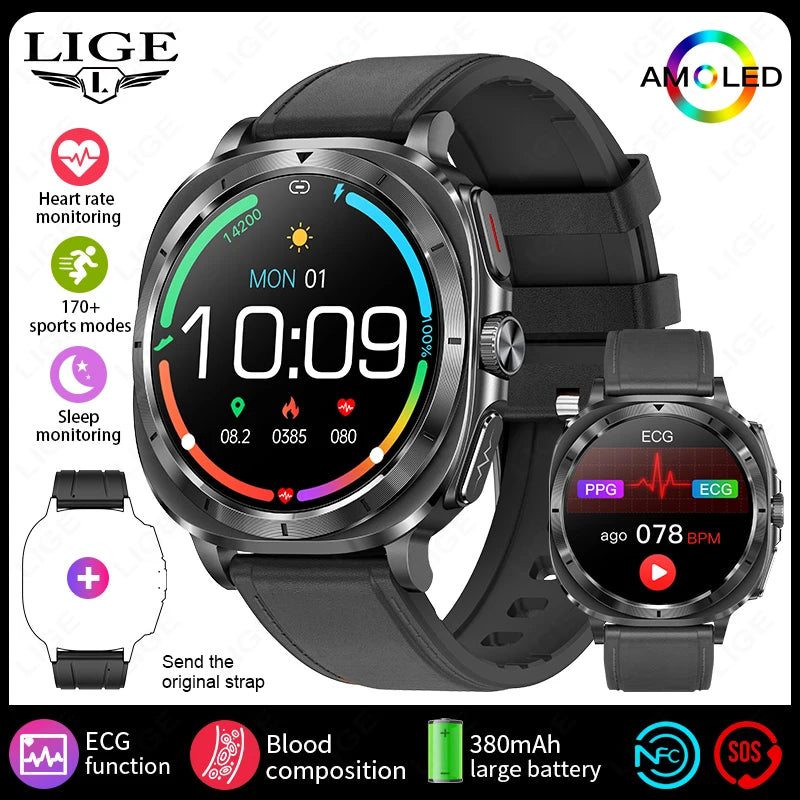 2025 AI Medical Diagnosis Smart Watch Bluetooth Call Blood Sugar Blood Lipid Uric Acid Monitor HRV ECG Smartwatch For Men Women