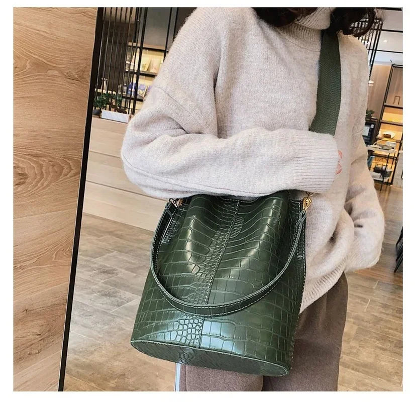 Vintage Leather Stone Pattern Crossbody Bags for Women 2022 New Shoulder Bag Fashion Handbags and Purses Bucket Bags