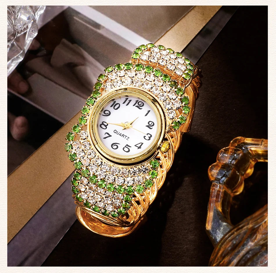 New Luxury Watches Rhinestone Women Fashion Elegant Wristwatch Female Quartz Watch For Girl Ladies Jewelry Set Relogio Feminino