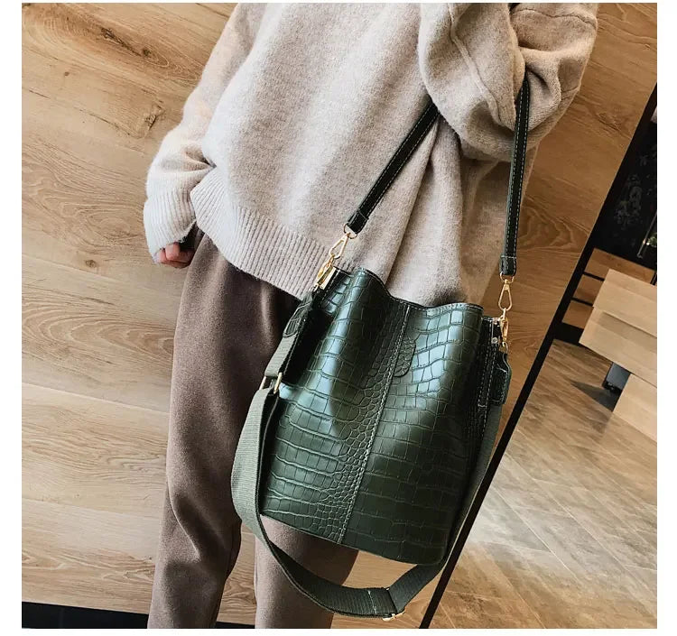 Vintage Leather Stone Pattern Crossbody Bags for Women 2022 New Shoulder Bag Fashion Handbags and Purses Bucket Bags