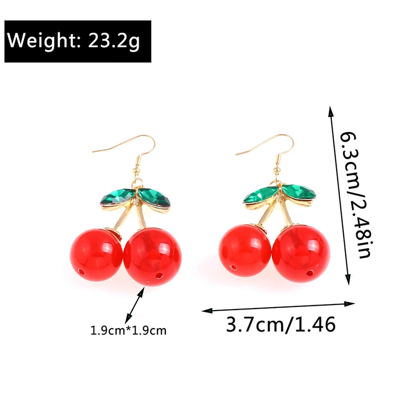 Aihua Fashion Big Statement Cute Crystal Cherry Earrings for Women High Quality Dangle Earrings Valentine's Day Femme Bijoux