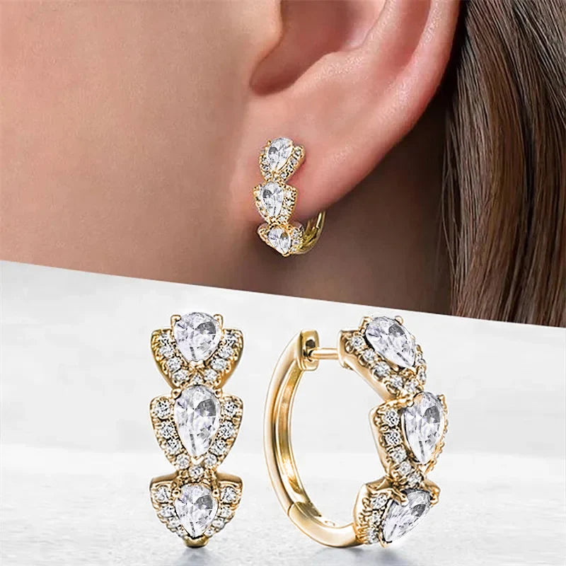 Huitan Luxury Trendy Blue Cubic Zirconia Hoop Earrings Wedding Party Elegant Accessories for Women Anniversary Gift New Jewelry