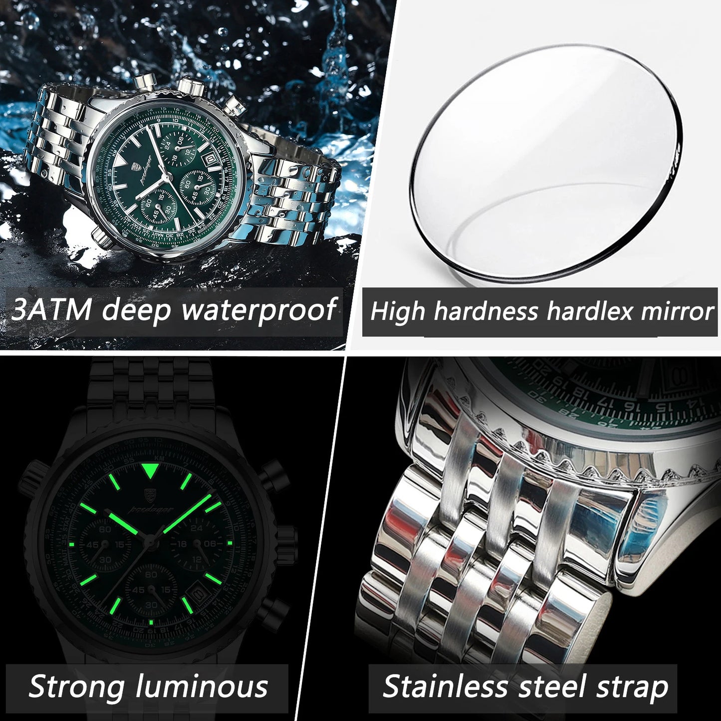 POEDAGAR Top Luxury Men Watches Luminous Date Waterproof Chronograph Quartz Man Watch Stainless Steel Sport Military Men's Watch