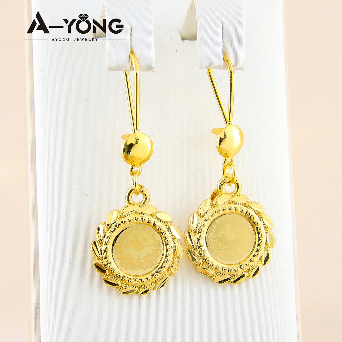 AYONG Turkish Coin Dangle Earrings 21k Gold Plated Dubai African Copper Drop Earring Middle East Arab Women Bridal Jewelry Parts