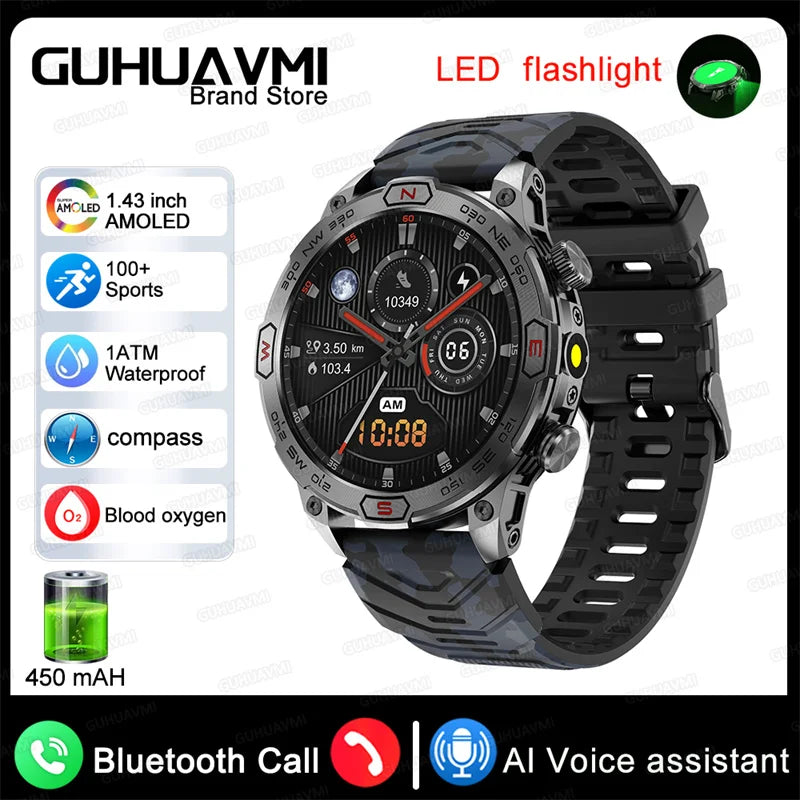 2024New Outdoor Smart Watch 1.43" Screen 1ATM Waterproof Watches Bluetooth Call Smartwatch GPS Motion Trajectory For Android IOS