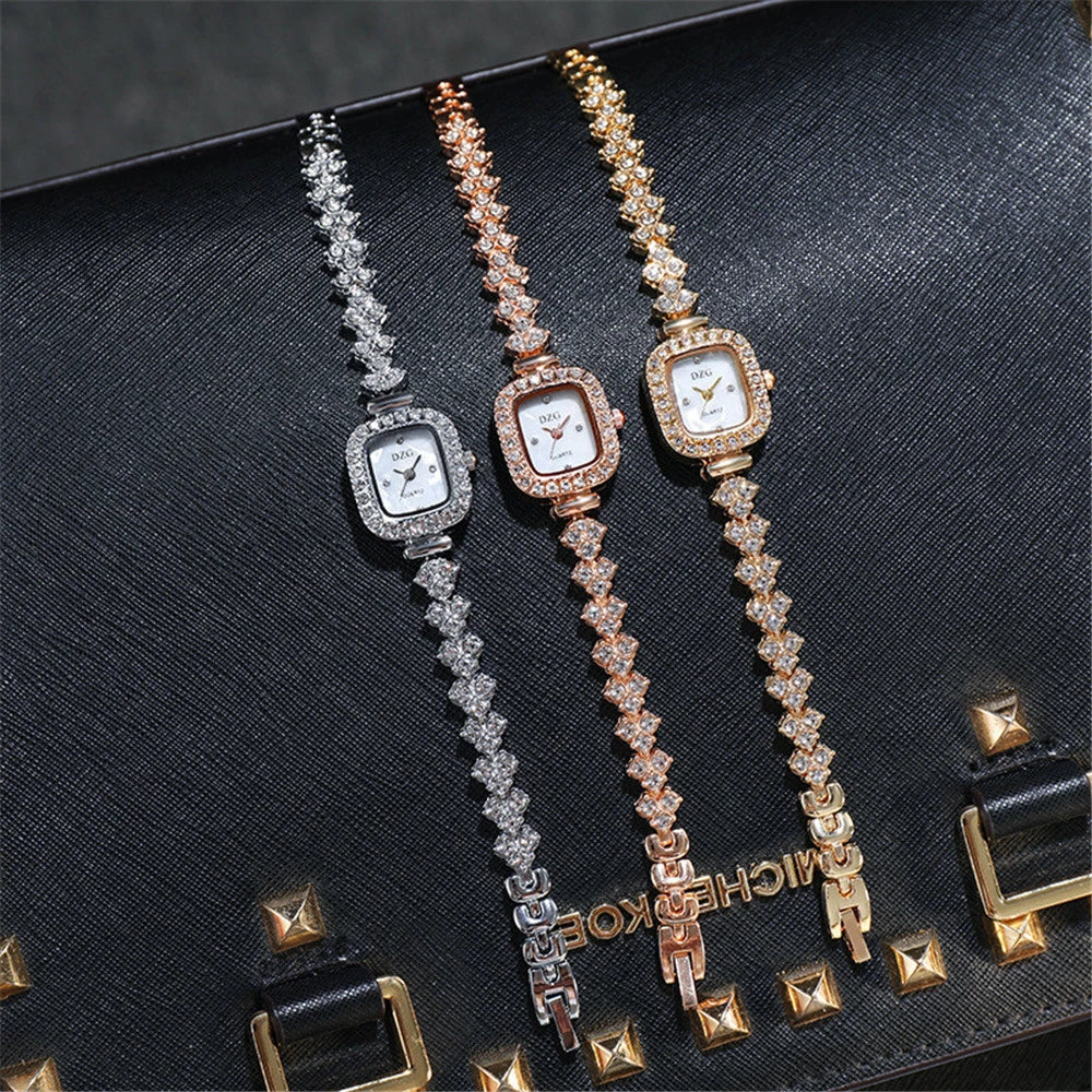 Luxury Sparkle Women's Steel Bracelet Watch Fashion Square Shell Face Design Deluxe Ladies Quartz Watches With Diamonds Clock