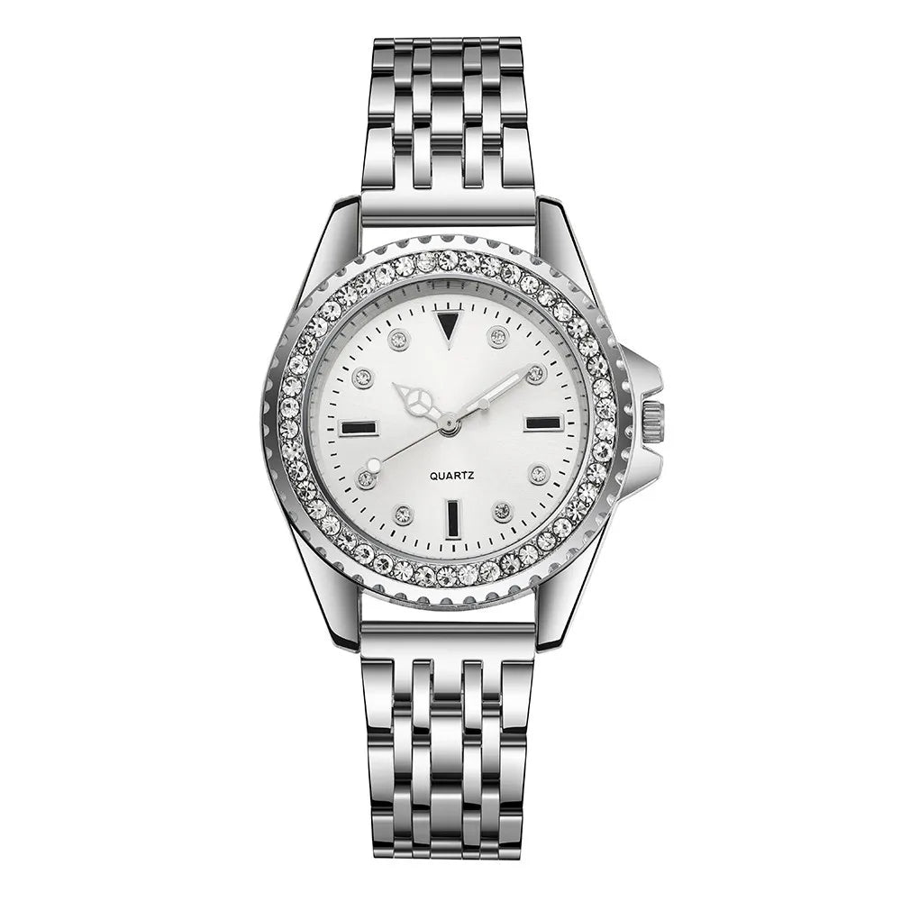 Fashion Ladies Silver Simple Full Diamond English Watch 2023 New Brand Women's Stainless Steel Clock Luxury Dress Watches