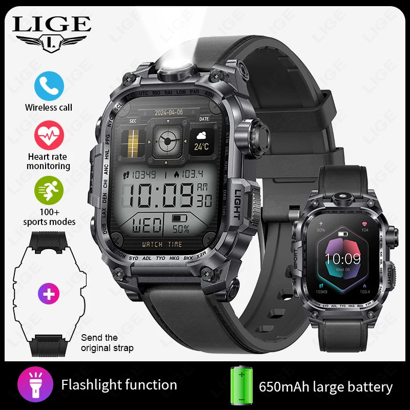 LIGE Smart Watch for Men Military Sports 3ATM Waterproof Watch Smart Heart Rate Monitor Electronic Watches Mens Smartwatch reloj