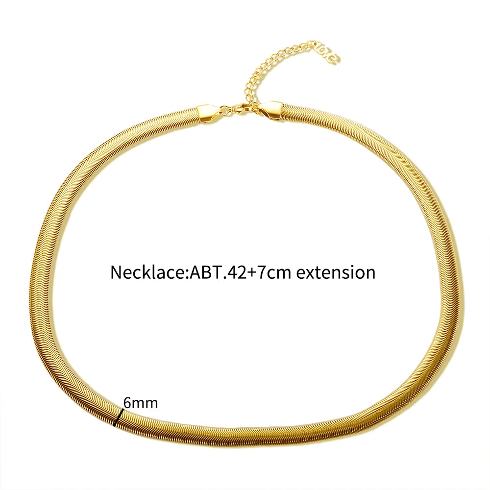 Stainless Steel Necklace Minimalist Metalic Texture Snake Chain 18 K PVD Plated Flat Thick Necklaces Bracelet For Unisex Jewelry