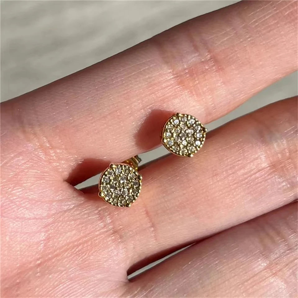 Gold-Color Square Ear Studs For Women Fashion Shiny Classic Rhinestone Tiny Earrings Jewelry Gift Gold-Color Round Ear Studs