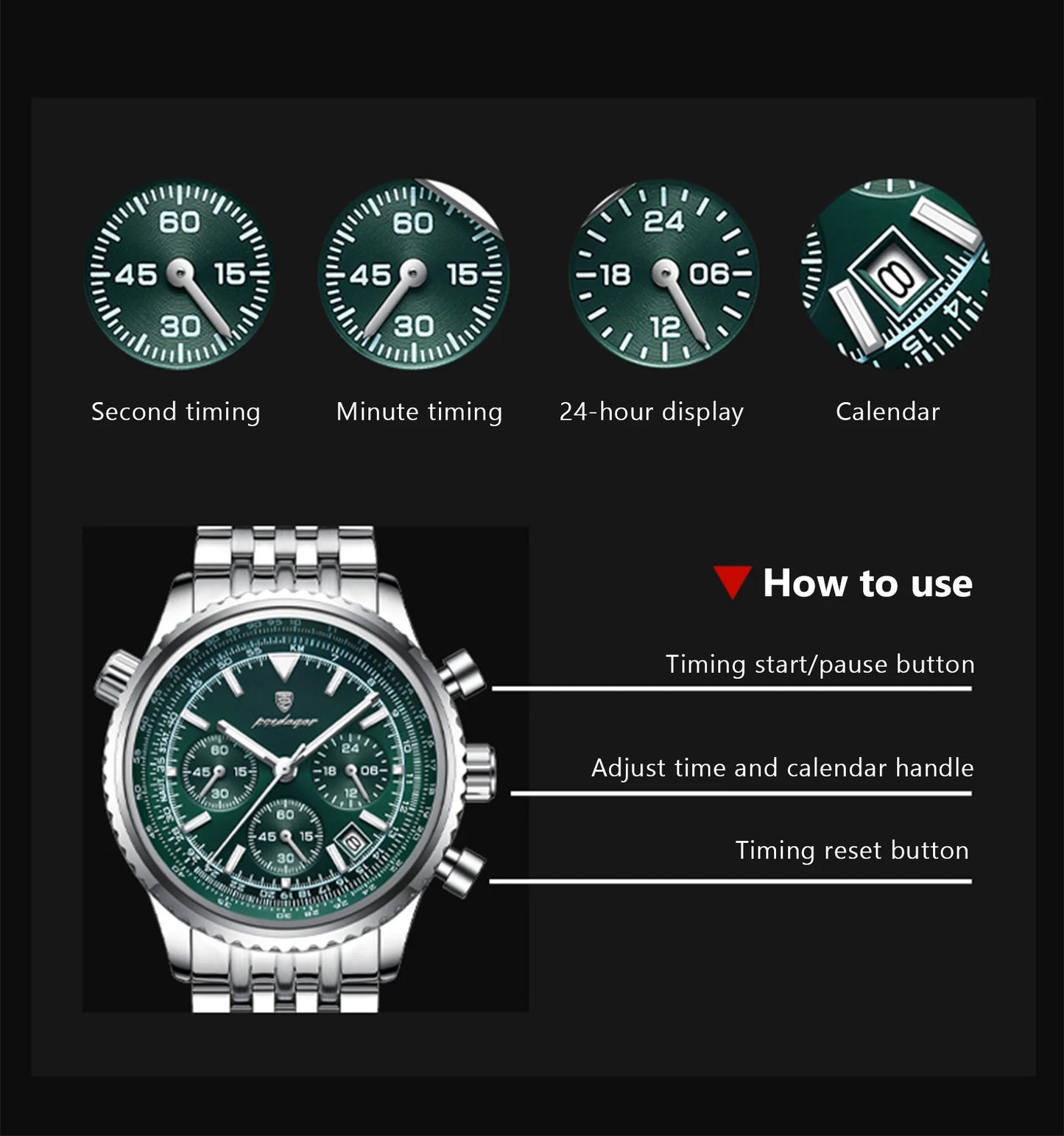 POEDAGAR Top Luxury Men Watches Luminous Date Waterproof Chronograph Quartz Man Watch Stainless Steel Sport Military Men's Watch