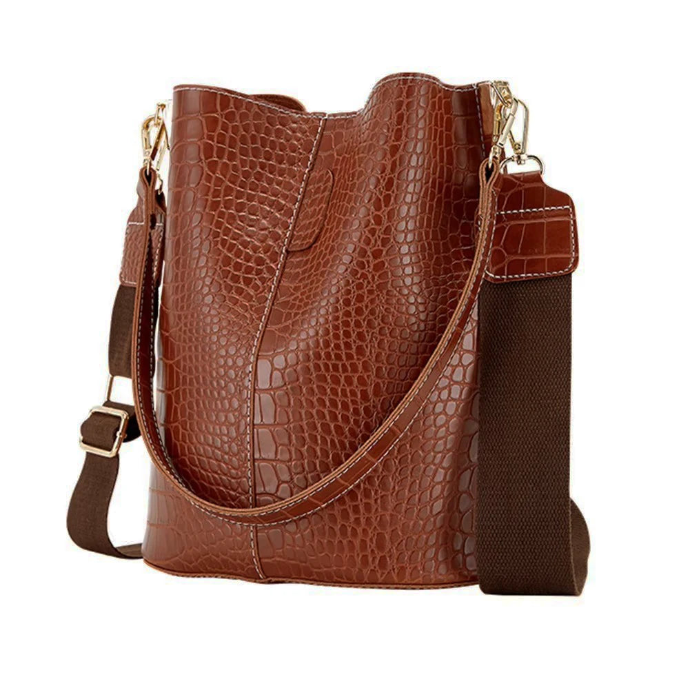 Leather Crossbody Bags Women Large-capacity Patchwork Fashion Bucket Bags Crocodile Pattern Shoulder Messenger Handbag