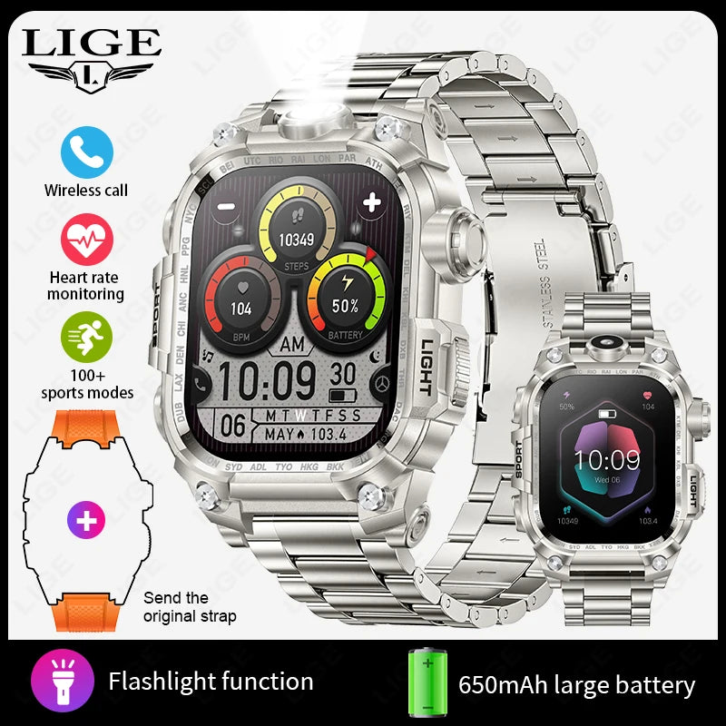 LIGE Smart Watch for Men Military Sports 3ATM Waterproof Watch Smart Heart Rate Monitor Electronic Watches Mens Smartwatch reloj