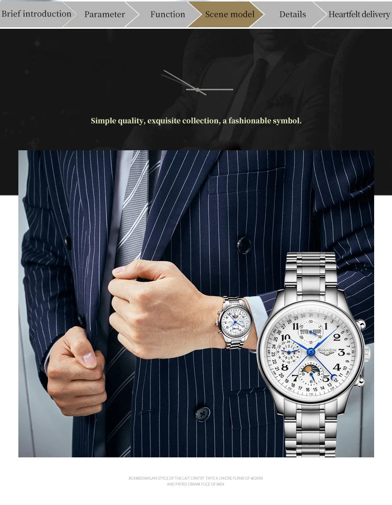 GUANQIN 2024 Men watches Top brand Luxury Mechanical Automatic Stainless steel Waterproof Moon Phase Watch Sapphire Wristwatch