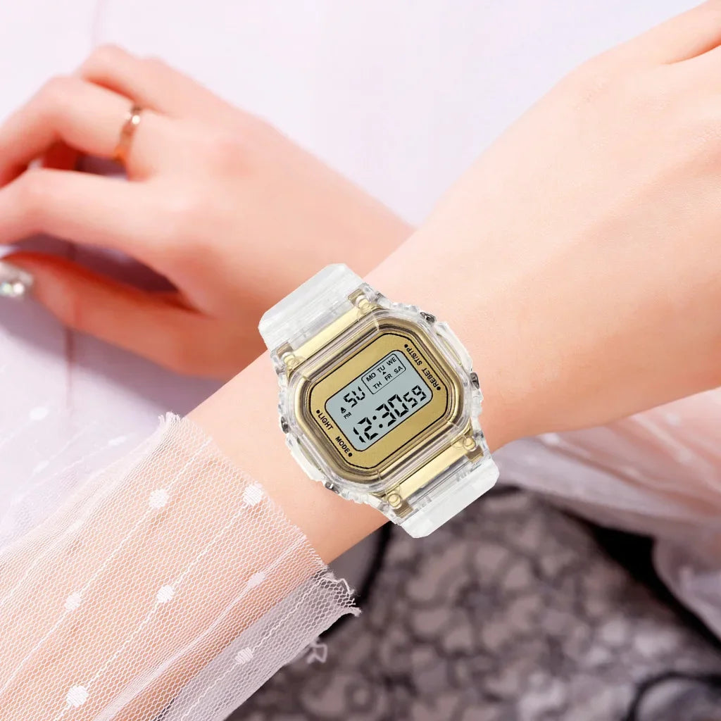 New Fashion Transparent Electronic Watch LED Ladies Wristwatch Sports Waterproof Electronic watchs Candy Multicolor Student Gift