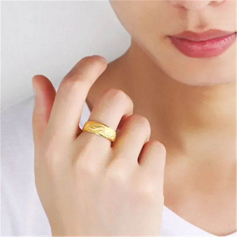 24k Gold Ring for Man Luxury Engraving Dragon Adjustable Ring Fashion Jewelry Male Two Color Yellow/White Gold Finger Ring Gift