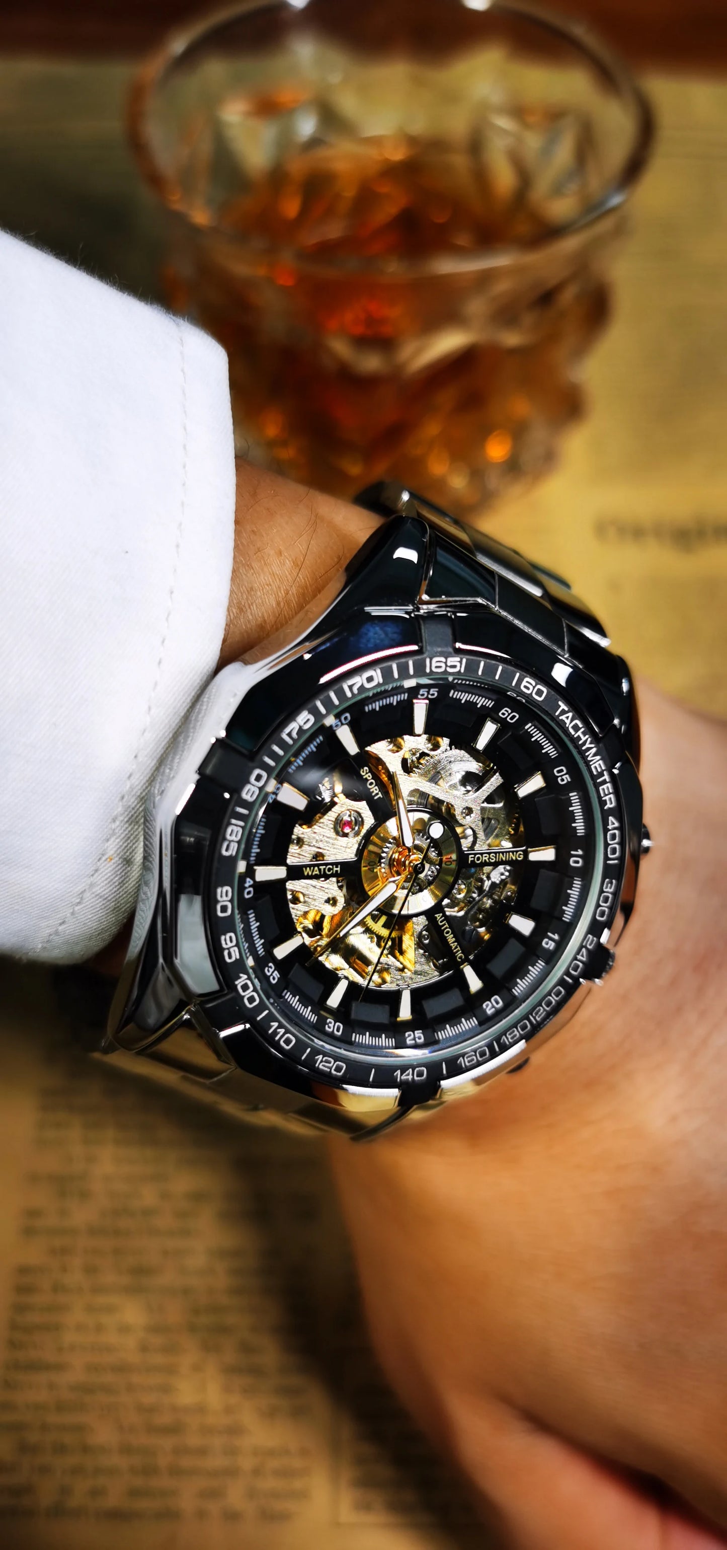 WINNER Classic Skeleton Watch for Men Luminous Hands Mechanical Watches Stainless Steel Strap Luxury Brand Forsining Wristwatch