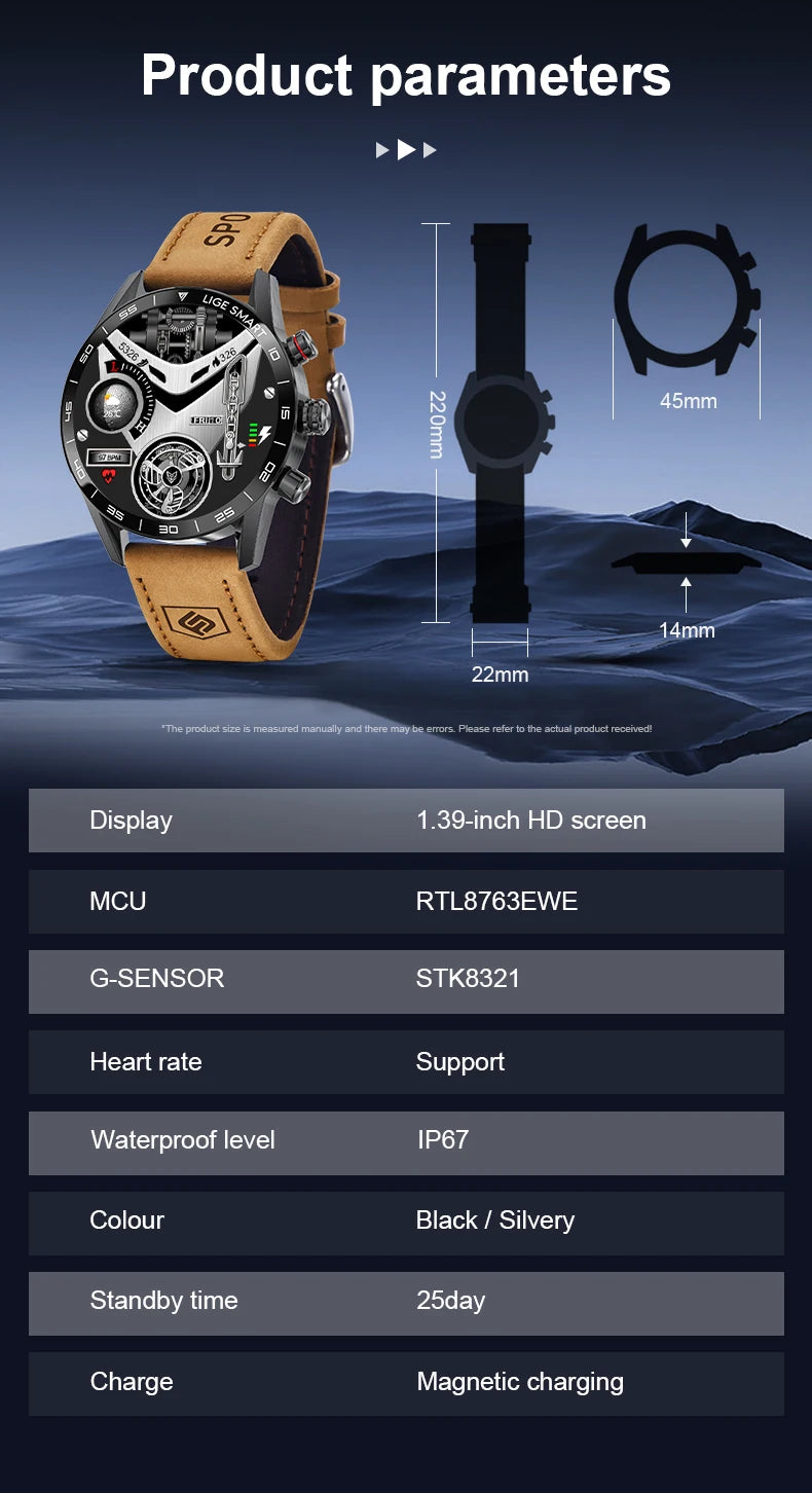 LIGE 2024 New Rugged Military GPS Smart Watch Men AMOLED HD Screen Heart Rate Bluetooth Call Waterproof Outdoor SmartWatch