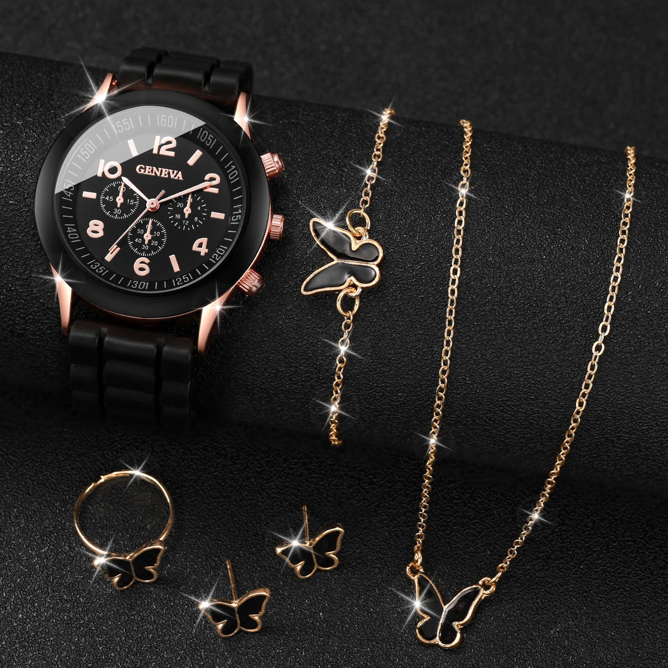 5/6PCS Women Watches Fashion Silicone Band Women Quartz Watches Jewelry Set Reloj Mujer Girls Clock Gift (Without Box)