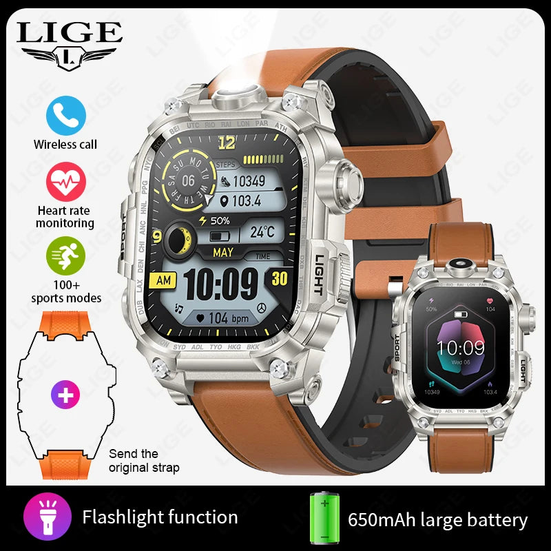 LIGE Smart Watch for Men Military Sports 3ATM Waterproof Watch Smart Heart Rate Monitor Electronic Watches Mens Smartwatch reloj